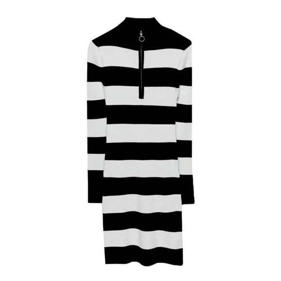 STRADIVARIUS | Navy/Ecru | STRIPED KNIT DRESS WITH ZIP - Picture 2 of 13